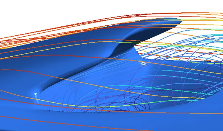 Streamlines curling into a large vortex inside the open cockpit