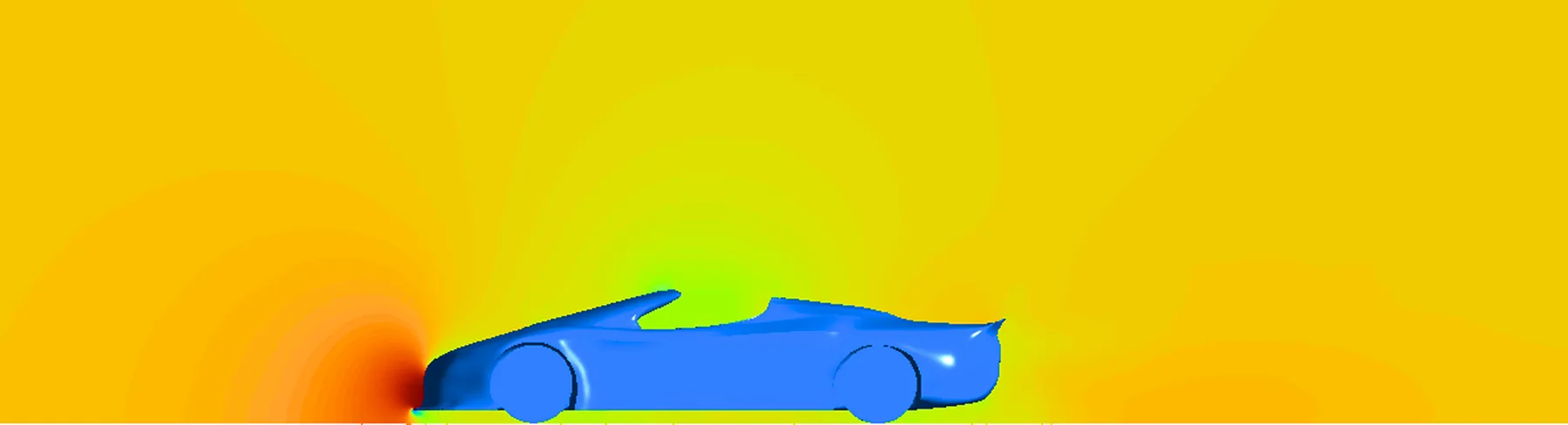 2D pressure plot of the car's side, with high pressure at the nose and a smooth gradient over the bonnet and windscreen