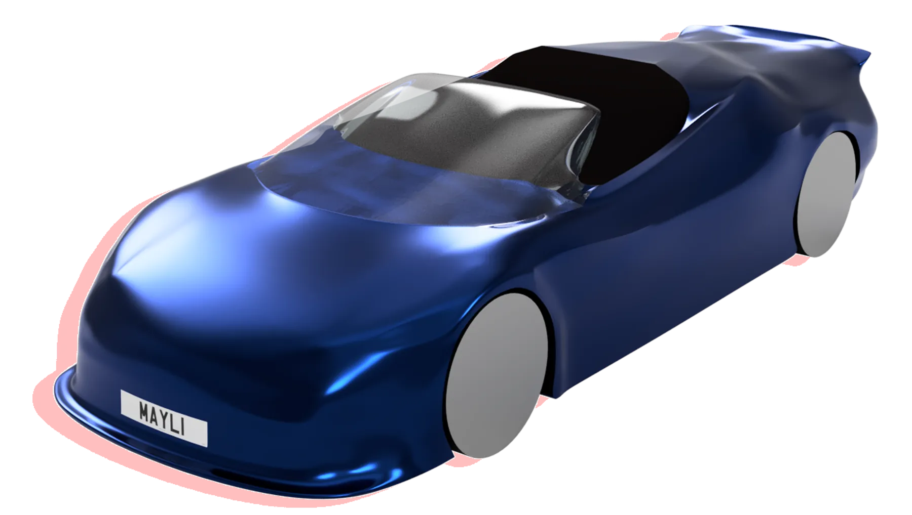 Blue render of the refined roadster from the front three-quarter view