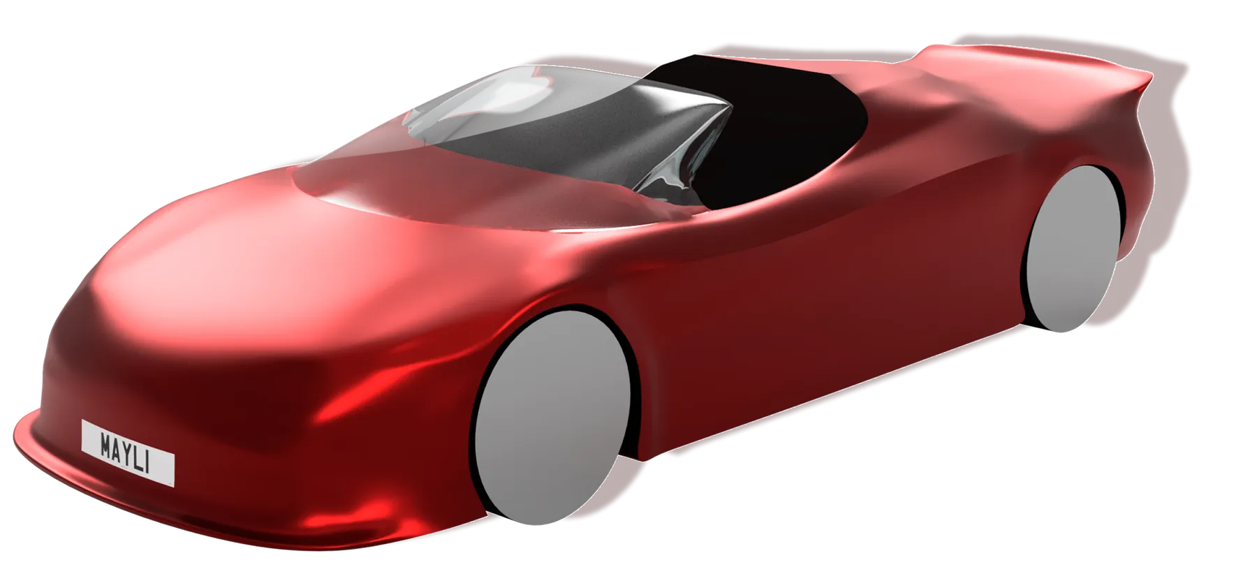 Red render of the final roadster design from the front three-quarter view