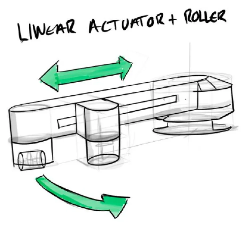 Linear actuator + roller sketch: blade carriage on a linear actuator with a roller